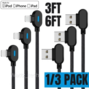 Cavo dati USB 3 piedi 6 piedi 90 gradi per iPhone 14 13 11 XR 8 cavo di ricarica caricabatterie - Foto 1 di 12