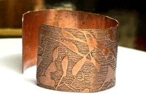 Vintage Bracelet Copper Cuff Wide Etched - Picture 1 of 8