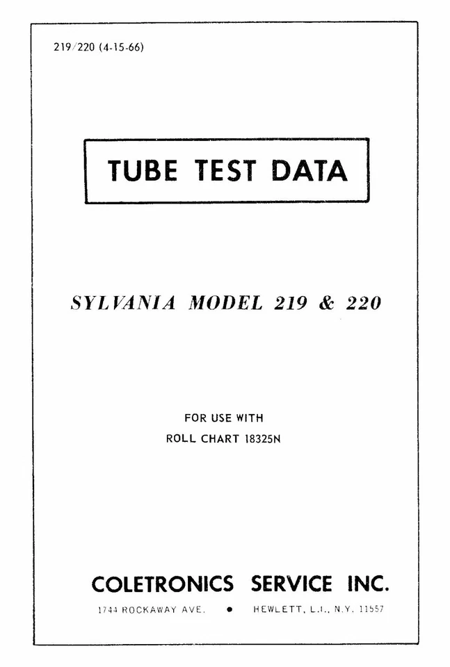 Libro de datos de prueba de tubo Sylvania 219 220 Foto 1 de 1