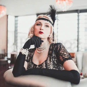1920s Flapper Gatsby Dress Lace Tassels Fringe Evening Prom Gown Black Dresses - Picture 1 of 15