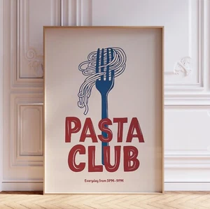 Retro Pasta Club Italian Food Kitchen Wall Art Print Poster - Picture 1 of 6