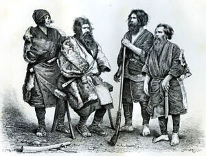 Ainu, indigenous people of Japan and Russia.......Antique  Engraving  1892