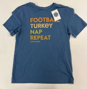 Men's Life Is Good Football Turkey Nap Repeat Thanksgiving T-Shirt Size S - Picture 1 of 7