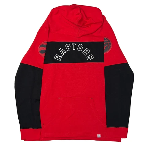 Majestic Toronto Raptors NBA Men's Large Red Black Pullover Hoodie Logo Patches Cover