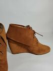 Michael Kors Woman Ankle Boots Brown Suede Leather Wedge Block 3.5" Heels  10m