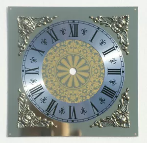200 x 200mm SQUARE CLOCK DIAL WITH CAST SPANDRELS and POLISHED BRASSED FINISH - Picture 1 of 2