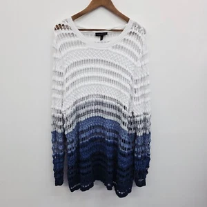 Lane Bryant Blue White Ombre Open Stitch Pullover Sweater Womens Size 26/28 - Picture 1 of 11