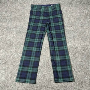 Vineyard Vines Pants Boys 18 Green Blue Plaid Stretch Cotton Flat Front Preppy - Picture 1 of 13