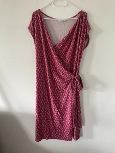 Ladies LK Bennett Wrap Pink Geometric Mini Dress Size 18 Summer V-Neck Party - Picture 1 of 9