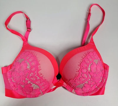 Sujetador Victoria's Secret Muy Sexy Push Up 32 D Caliente Rosa Neón Encaje Acolchado Con Aros Foto 1 de 4