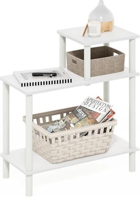 3-Tier White Side Table with Shelves – Minimalist Rectangular End Table - Image 1 of 4