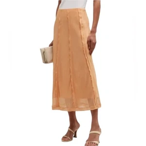 *Neu ohne Etikett Vince transparenter Midirock Crinkle Salat-Kante orange - Gr. L/G - Bild 1 von 7