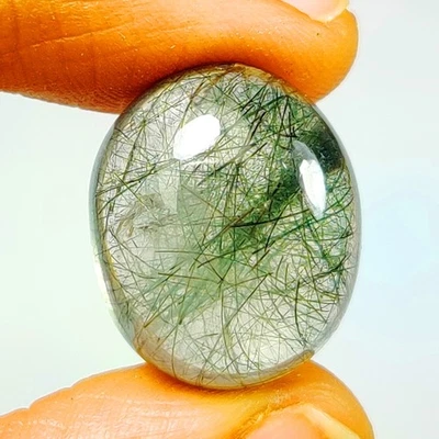 12.89 Ct  Natural Green Hiar Rutile Quartz Oval Cab- 8312 - Image 1 of 2