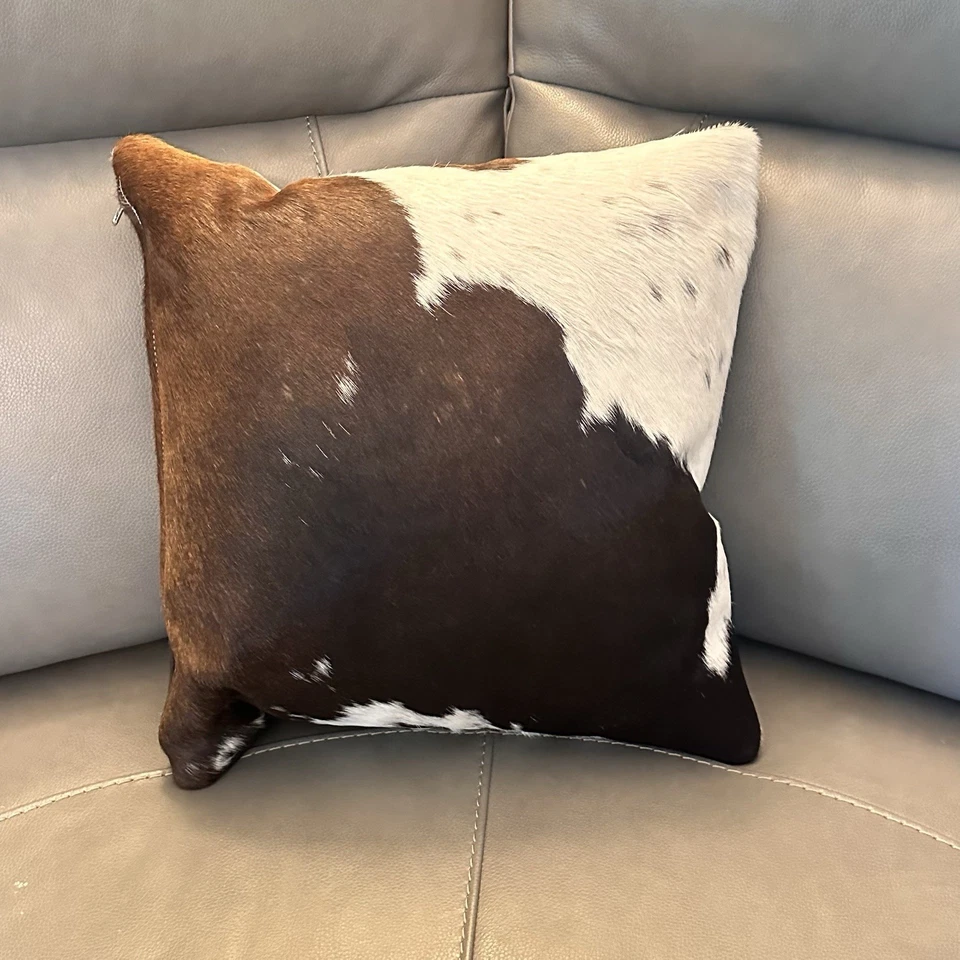 Brazilian Cowhide Leather Expresso 17”Pillow Cover Rustic Farmhouse Hair on Hide - Image 1 of 4