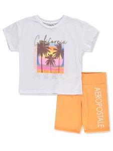 Aeropostale Girls' 2-Piece Palms Bike Shorts Set Outfit Color: gray Size: 4 - Picture 1 of 1