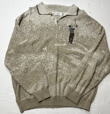 Suéter Vintage Ciprés Eslabones Marrón Manga Larga XXL Tema Golf Hecho en EE. UU. Foto 1 de 4