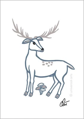 JACQUELINE DITT - The Lucky Deer Original Druck Grafik sign. Reh Glück - Bild 1 von 2