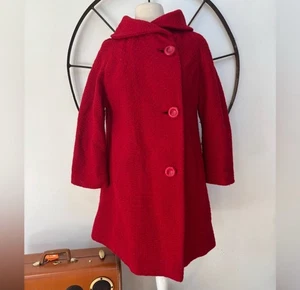 Vintage 1960s knit tweed lipstick red pea coat XL - Picture 1 of 6