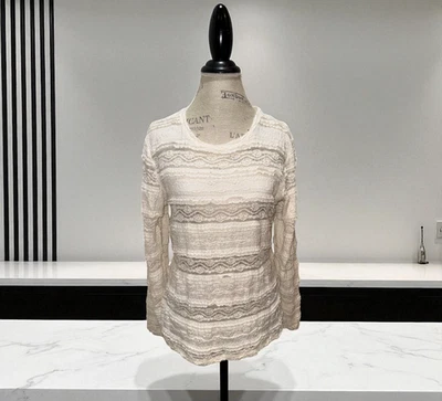 H&M Ivory Lace Scoop Neck & Long Sleeve Semi-Sheer Top Women's Size Large - Image 1 of 4