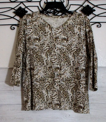 Top tejido Studio Works para mujer talla PL manga 3/4 estampado animal multicolor Foto 1 de 4