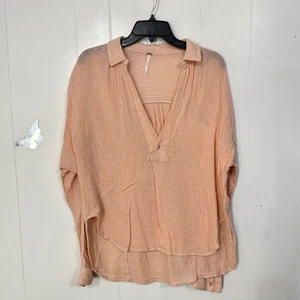 Free People Women's Size Medium Peach Striped Tunic Top Blouse Long Sleeve - Picture 1 of 12