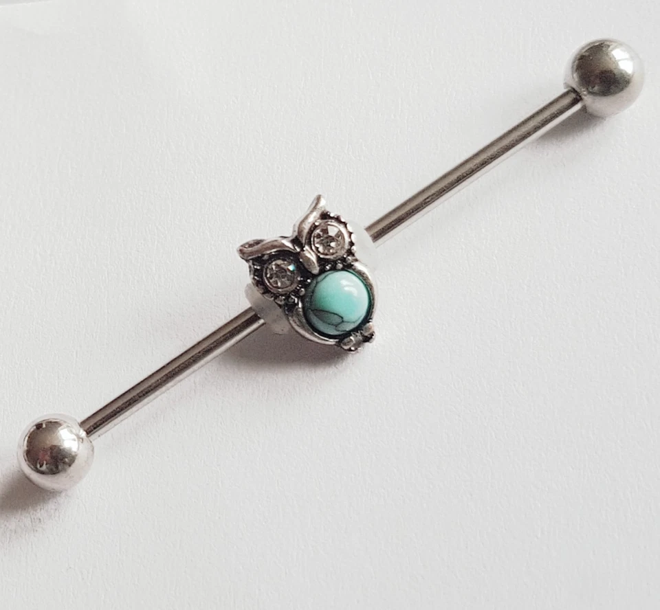 Turquoise Owl Industrial Cartilage Scaffold Bar - Ear Bar Scaffolding Helix - Image 1 of 1