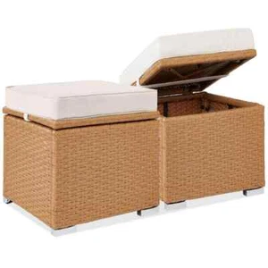 Natural Wicker Outdoor Ottomans Storage Box Footstool with Removable Ivory Cushi - Picture 1 of 7