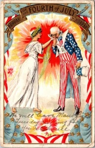 Postal Patriótica De Colección Tío Sam Dama Libertad 4 de Julio JT14 - Imagen 1 de 2