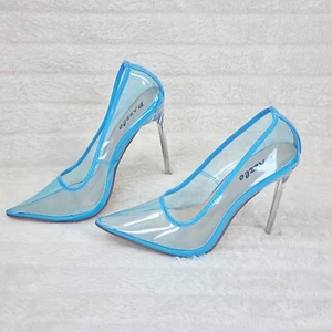 PVC Jalea Translúcida Tacón Alto Puntera Puntera Puntiaguda Stiletto Zapatos de Bombardero Azul - Imagen 1 de 7