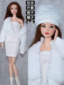 White 1/6 Doll Clothes Set Fur Coat Jacket Hat Dress For 11.5" Doll Outfit Toys