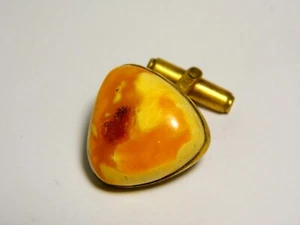 Vintage Baltic Amber Cufflink Butterscotch Egg yolk Yellow Brown Old Stone 6007 - Picture 1 of 9