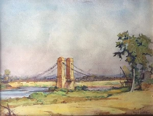 LOUIS DINET: WATERCOLOR REPRESENTING THE BRIDGE OF LANGEAIS LATE 19TH EARLY 20TH - Picture 1 of 6