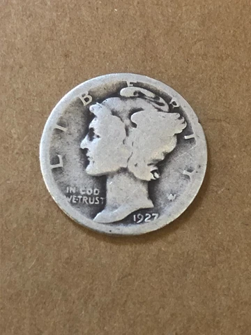 1927-P Mercury Silver Dime, .900 Silver, FR-AG Circ. Lot C-41149,"FREE SHIPPING" Cover