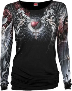 SPIRAL DIRECT LIFE AND DEATH Allover Baggy LADIES Long Sleeve Top/Gothic/Skull - Picture 1 of 3