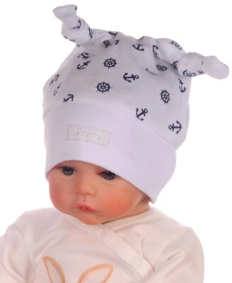 Erstlingsmütze Mütze Babymütze Haube Mützchen Knotenmütze Zipfelmütze mit Anker - Bild 1 von 2