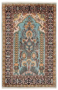 Kashmir Seide 92x60 cm Handgeknüpfter Orienteppich-Fine,Carpet,Rug,Blau,Indian - Picture 1 of 8