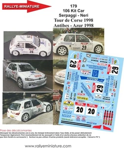 DECALS 1/43 REF 0179 PEUGEOT 106 MAXI KIT CAR SERPAGGI RALLYE ANTIBES 1998 RALLY - Foto 1 di 1