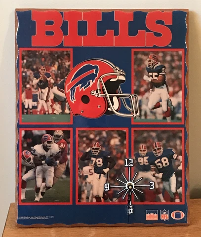 Rare Vintage Buffalo Bills 1990 Starline Wood Collage Wall Clock Kelly-Bruce +! Cover