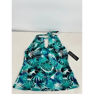 Neu mit Etikett Catalina Neckholder-Tankini Schwimmen Oberteil grün bedruckt Schlüssellochausschnitt Damengröße L - Bild 1 von 8