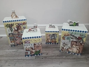 NEW Set 4 The Colorful Cats Canister Collection Gary Patterson Danbury Mint GIFT - Picture 1 of 8