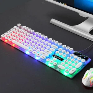 Gaming Keyboard Colorful Rainbow RGB Optical Mouse Combo for PC Gamers - Picture 1 of 10