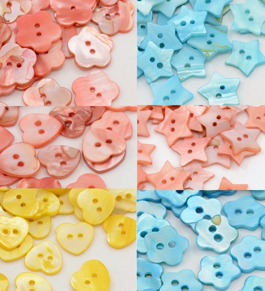 7 Perlmuttknöpfe Blume Herz Stern Muschel Naturknopf MOP Shell Button rot rosa - Bild 1 von 3