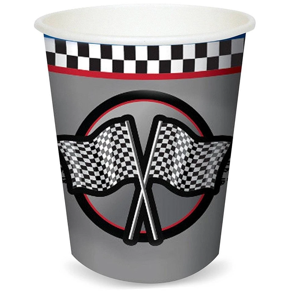 Racing Checkered Flag Race Car Sports Kids Birthday Party 9 oz. Paper Cups - Image 1 of 1