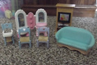 1990s Fisher Price Loving Family Dollhouse Furniture: CHAIRS HIGH CHAIR COUCH TV