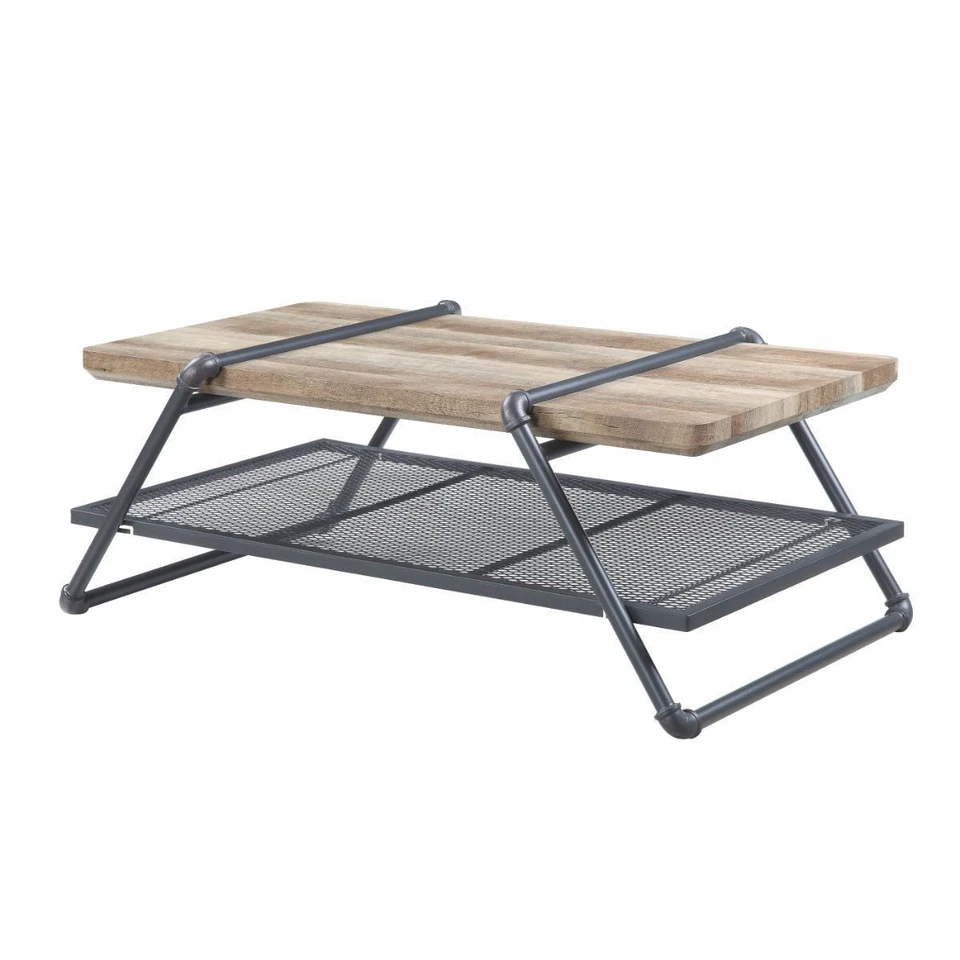 47" Natural and Gray Metal Sled Coffee Table With Shelf - Image 1 of 4