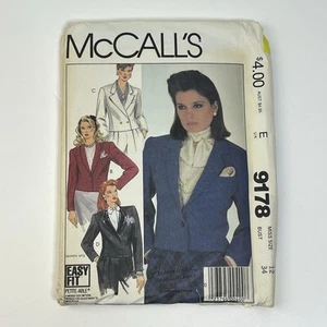 Jacket Size 12 UNCUT Pattern 9178 Vintage 80s Semi Fitted Shoulder Pads Pockets - Picture 1 of 2
