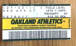 07.04.93 A'S/TIGERS TICKET STUB-GOHR&MOHLER MLB DEBUTS/FELDDER, BROSIUS, STEINBACH - Bild 1 von 1
