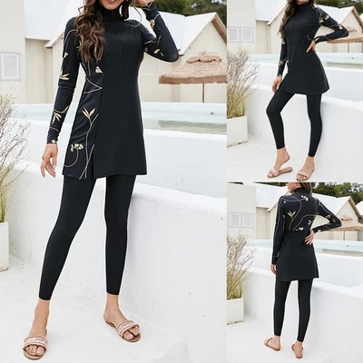 Damen Muslim Bademode Burkini Satz Bodycon Badeanzug Islamische Schwimmanzug//1 - Bild 1 von 4