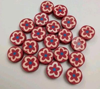 Vintage Flowers  12mm Flat Round Fimo Polymer Clay Beads 20 pcs Jewelry   - Image 1 of 4