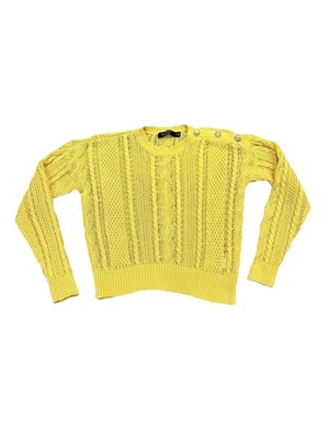 Suéter largo de algodón tejido Aran amarillo talla S Lauren Ralph Lauren para mujer Foto 1 de 4
